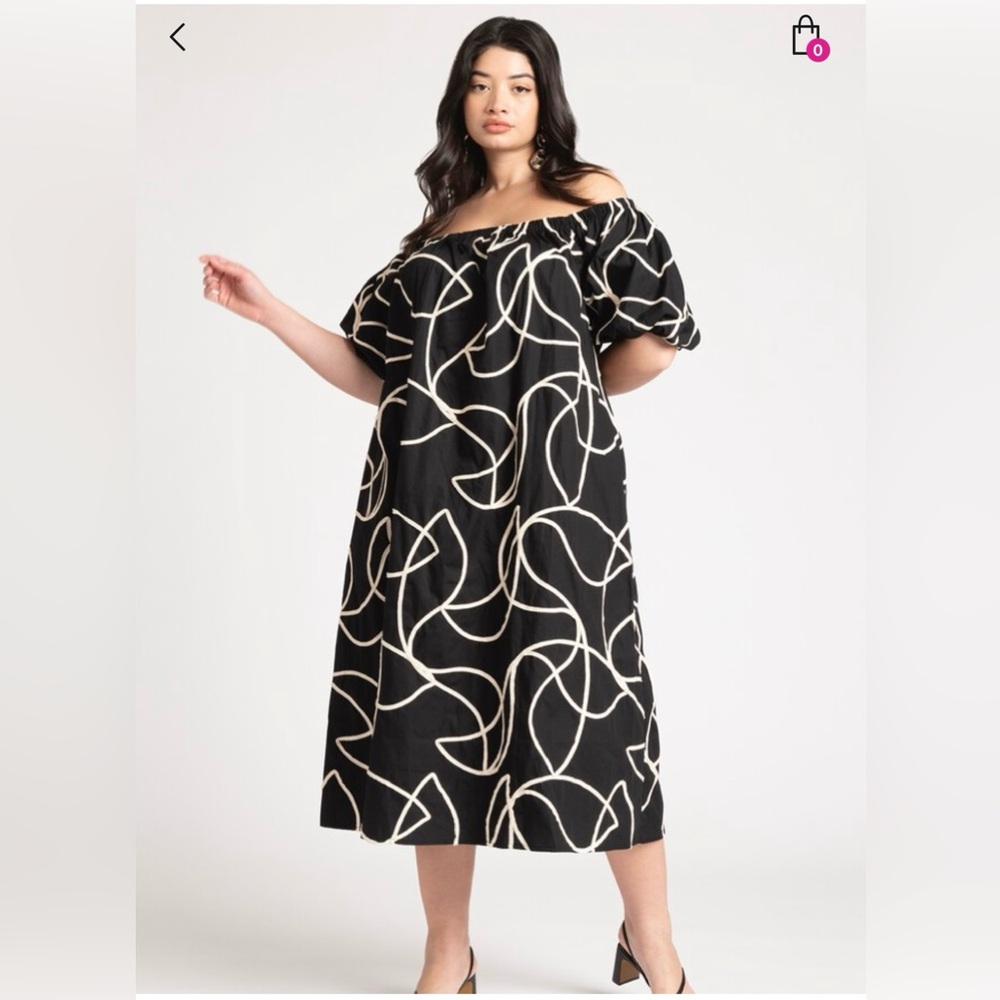 Embroidered Black And White Midi Dress